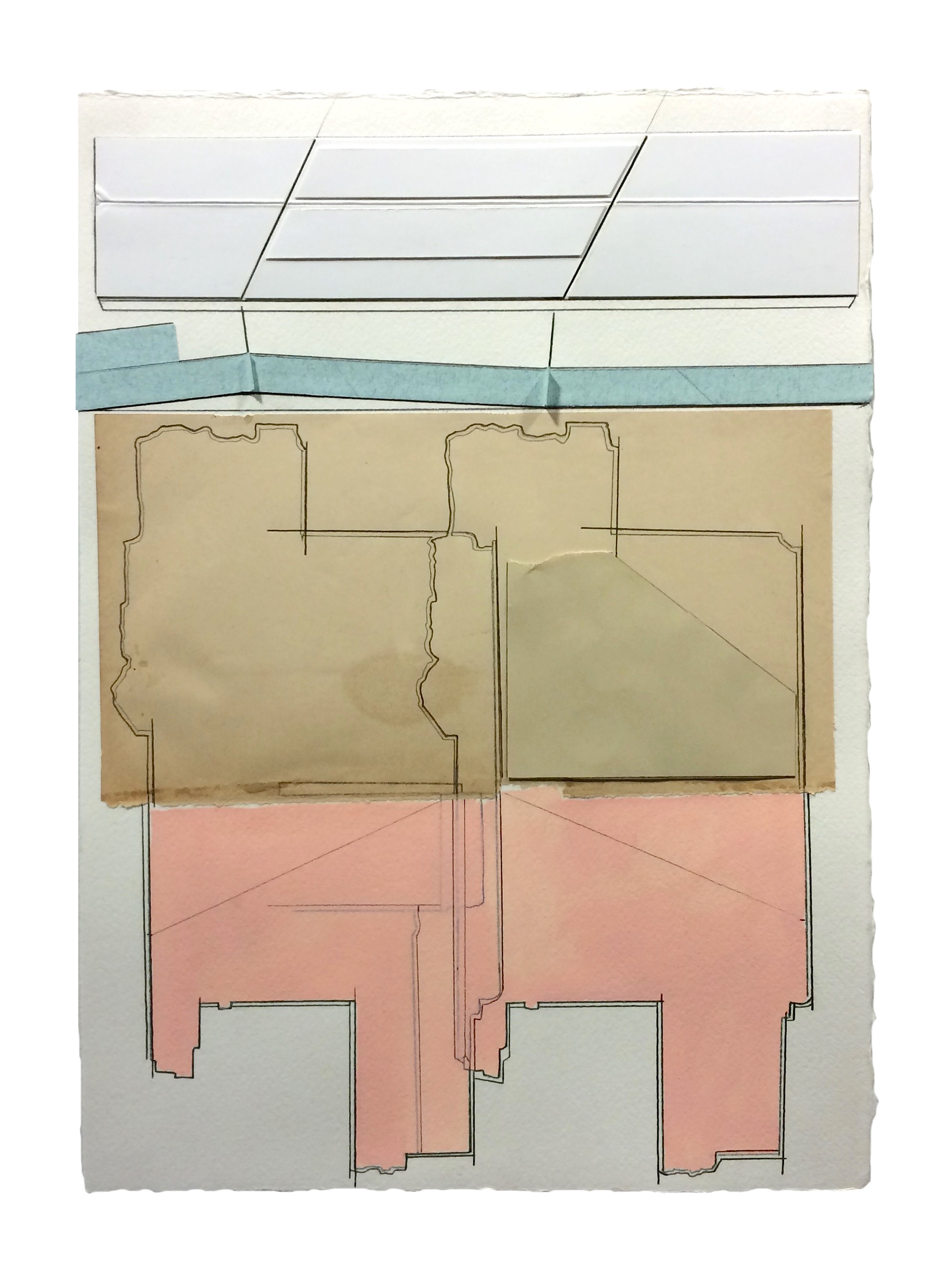 Landing , 2016 collage, pencil, gouache on paper 14 x 10 inches