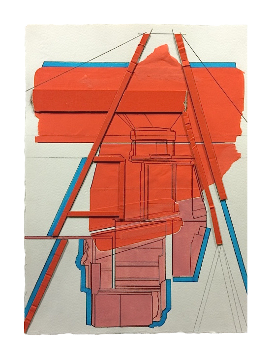    Rig  , 2016  Collage, gouache, pencil, marker on paper  13.75 x 10 inches       