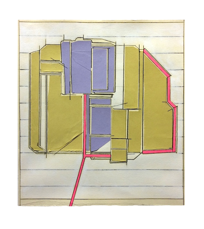    Take-in  , 2016  Collage, pencil, marker, stain on paper  11.25 x 10 inches       