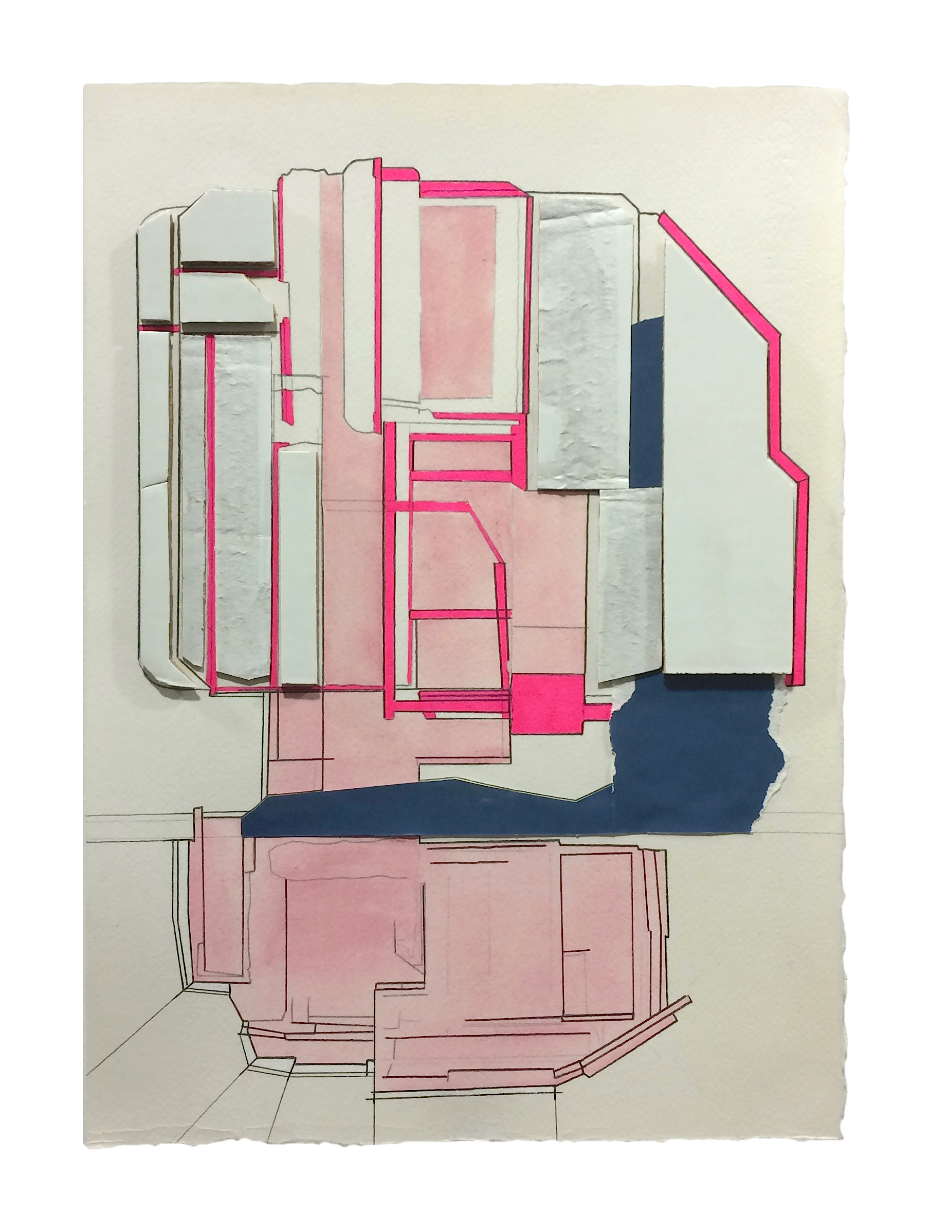    Residence  , 2016  Collage, gouache, marker, graphite on paper  13.75 x 9.75 inches       