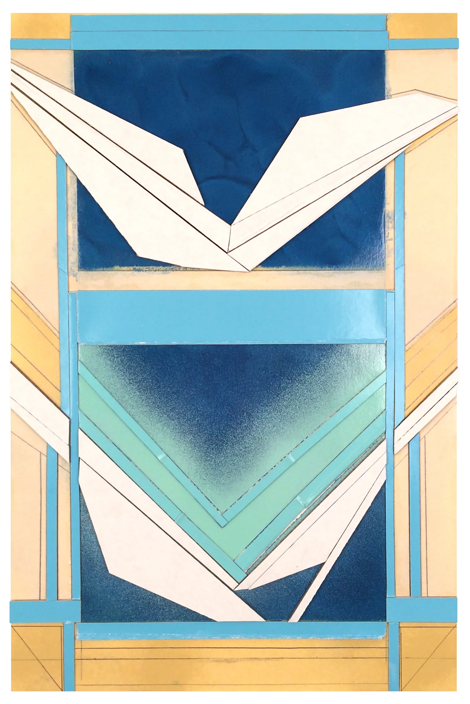    Last known -   , 2017  Spray paint, pencil, collage on paper  18.75 x 12.5 inches (48 x 32 cm)    