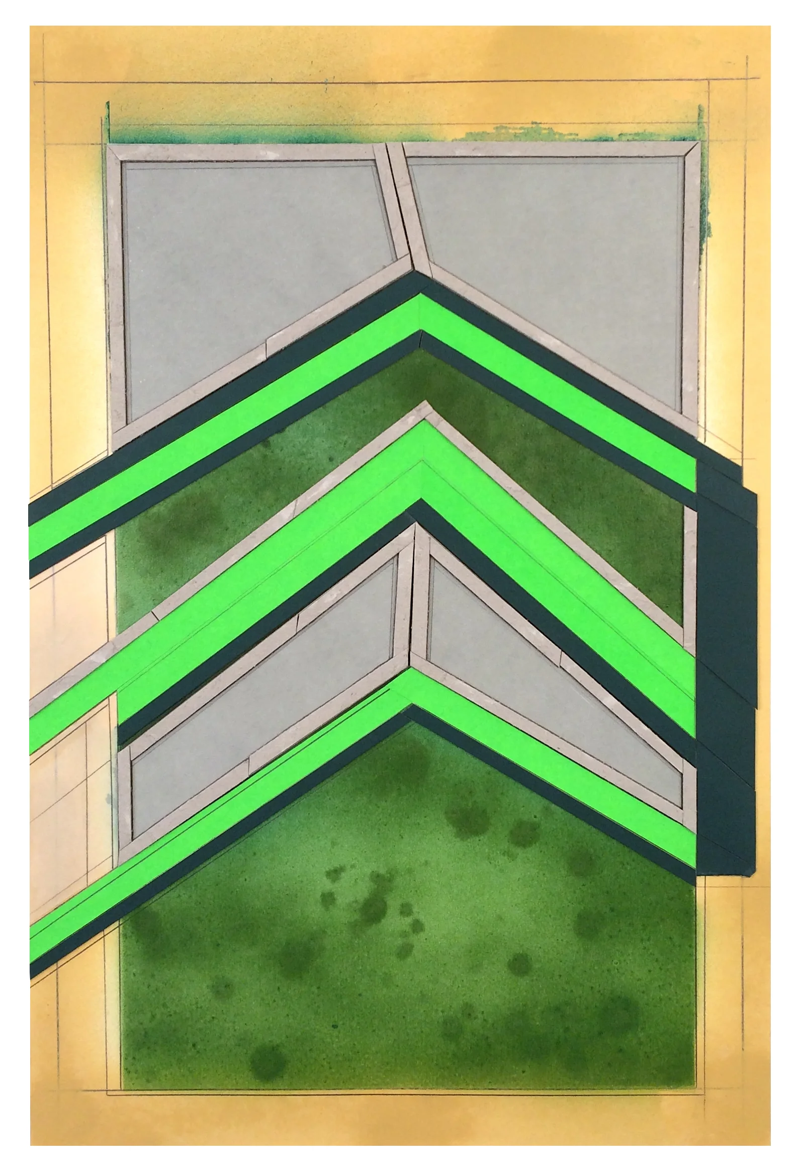    Specific soft-ware  , 2017  Spray paint, pencil, collage on paper  18.75 x 12.5 inches (32 x 46 cm)    