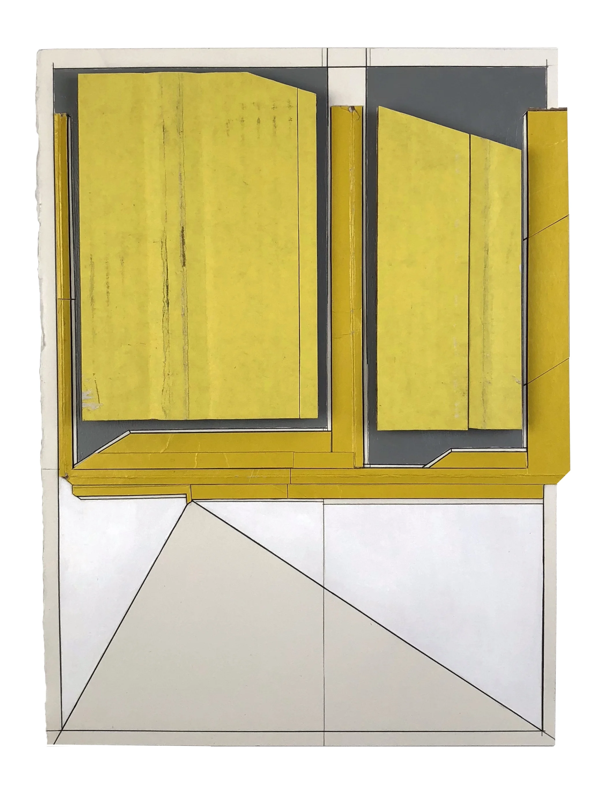    off-sides  , 2018  Collage, acrylic, house paint, pencil on paper  14.75 x 11.25 inches         