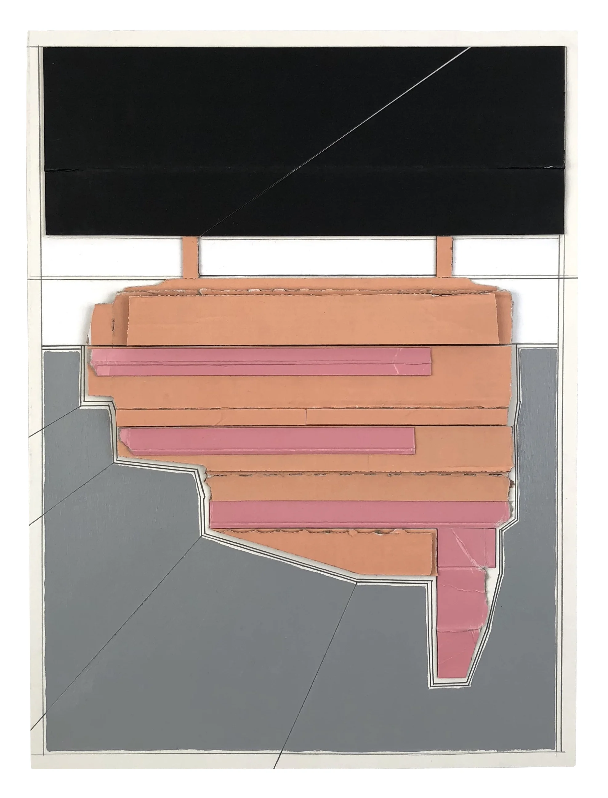    Submission  , 2018  Collage, house paint, acrylic, pencil on paper  14.75 x 11 inches         