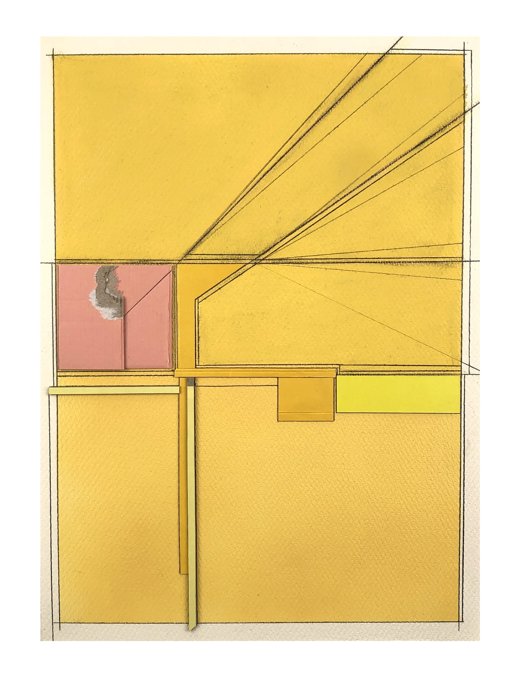  Yellow Letter 2 , 2019  Spray paint, acrylic, oil pastel, cardboard, pencil on paper  15 x 11 inches 