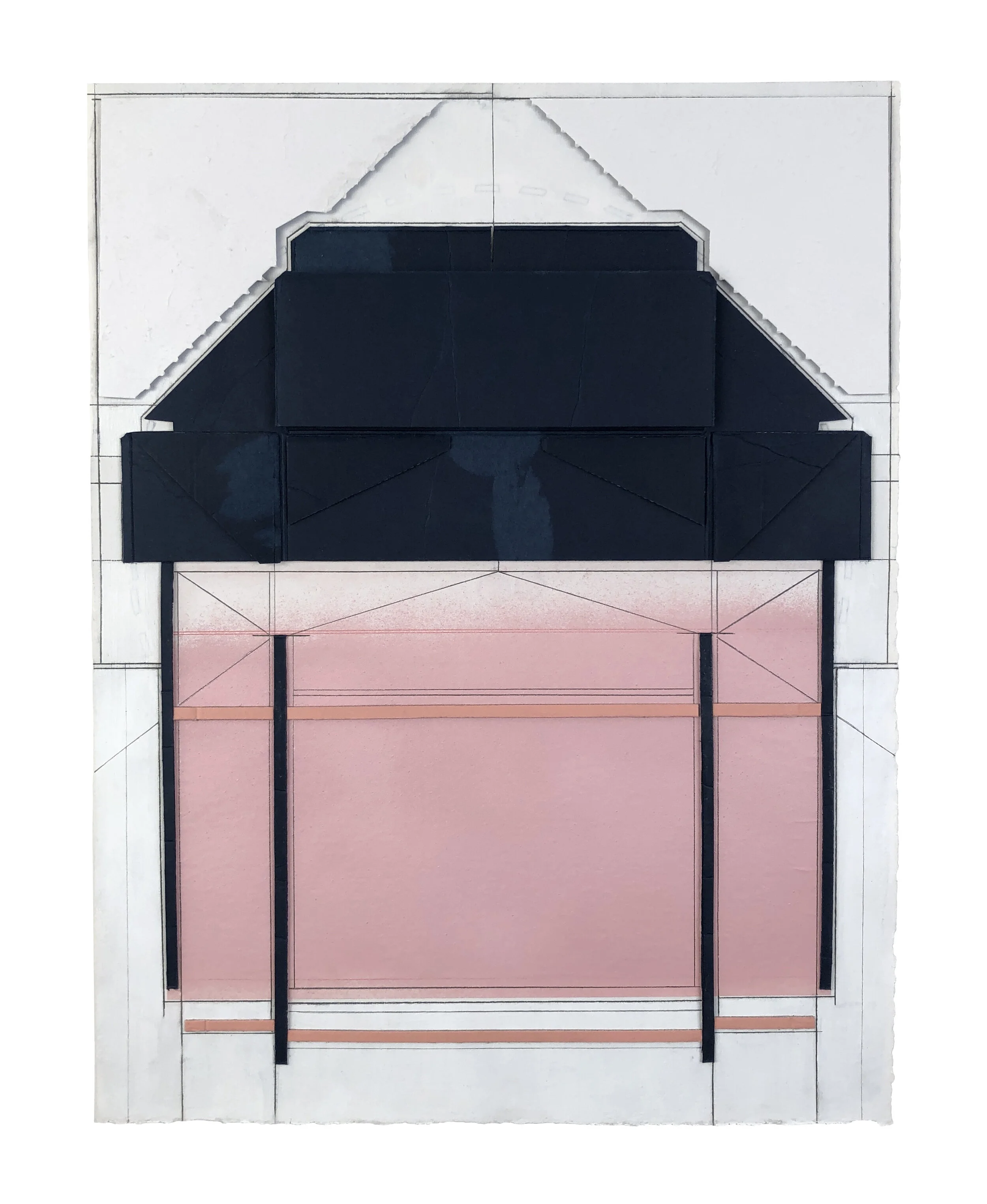    Approach  , 2019  Gouache, collage, acrylic, pencil on paper  20 x 15.5 inches 