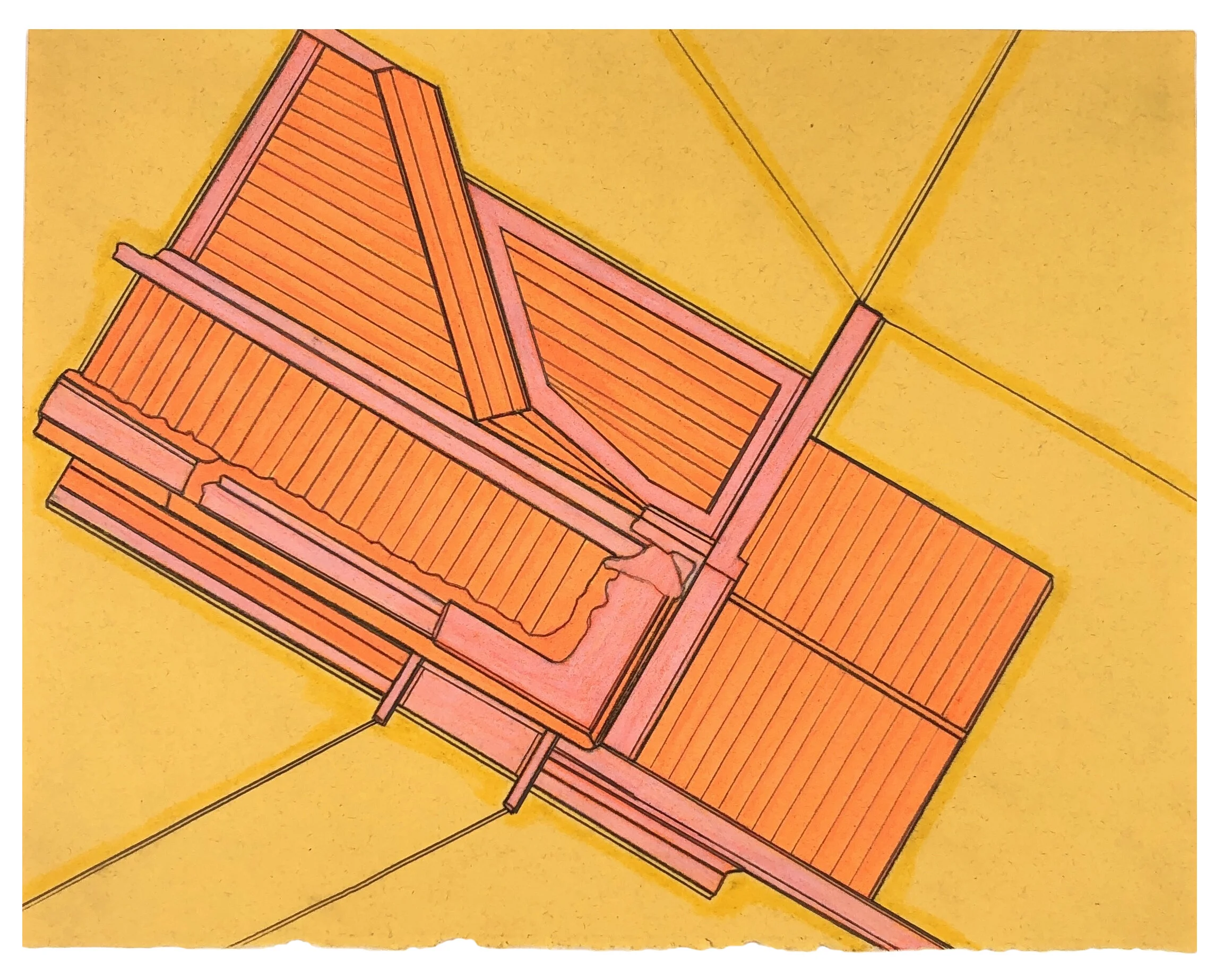   Landing 9 , 2020  Marker, colored pencil, graphite on torn book page  7.75 x 10 inches 