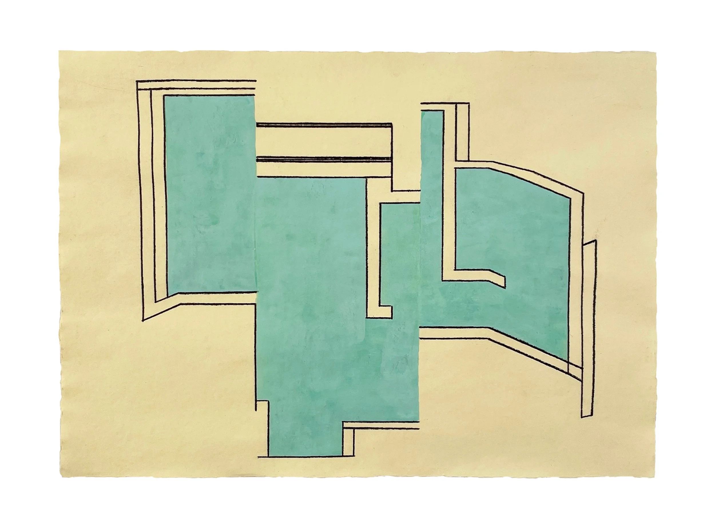    Green Plan 12  , 2024  Gouache, colored pencil on acrylic-painted paper  7.25 x 10.5 inches 