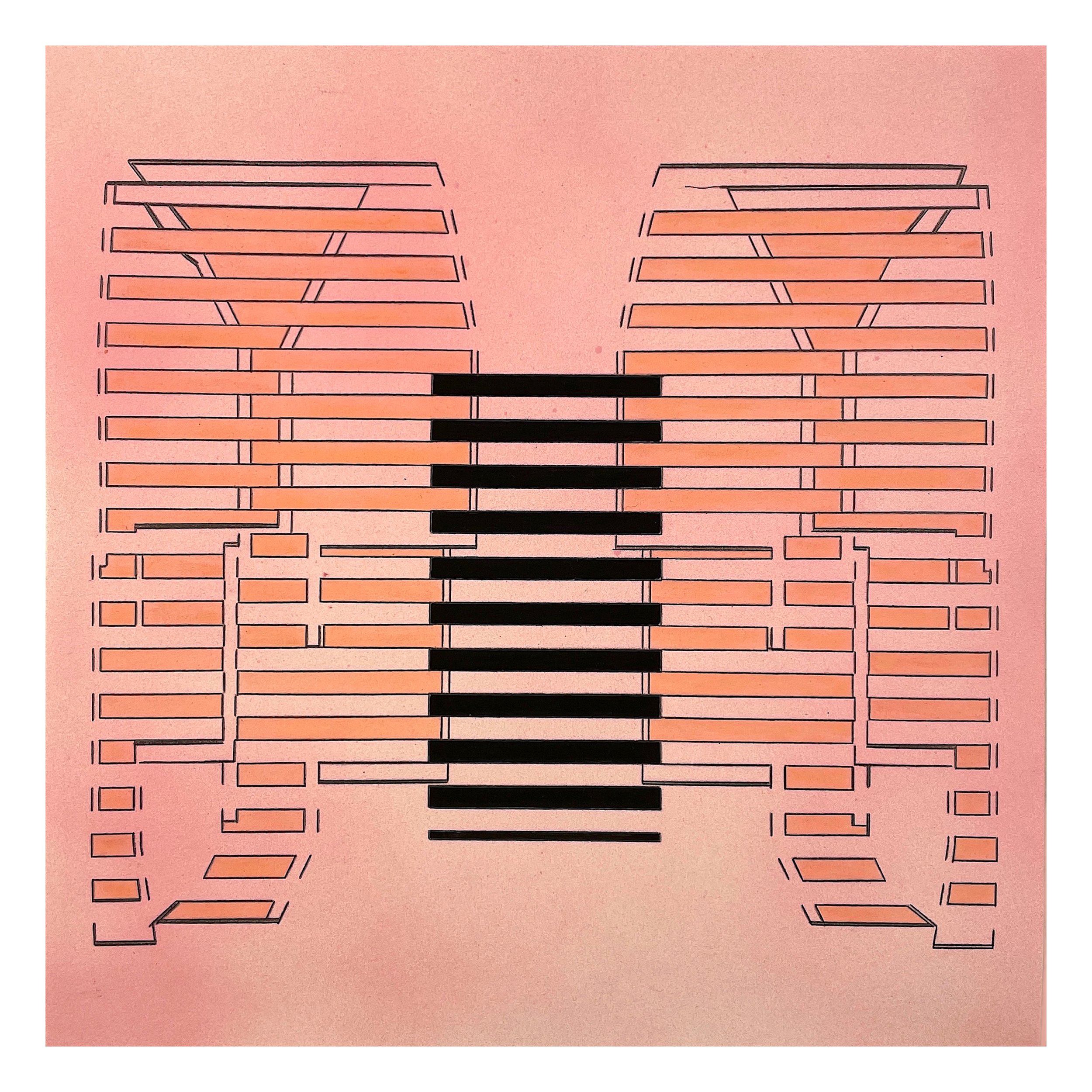 Batten Form 3 , 2024 Acrylic, gouache, graphite on spray-painted paper 11 x 11 inches
