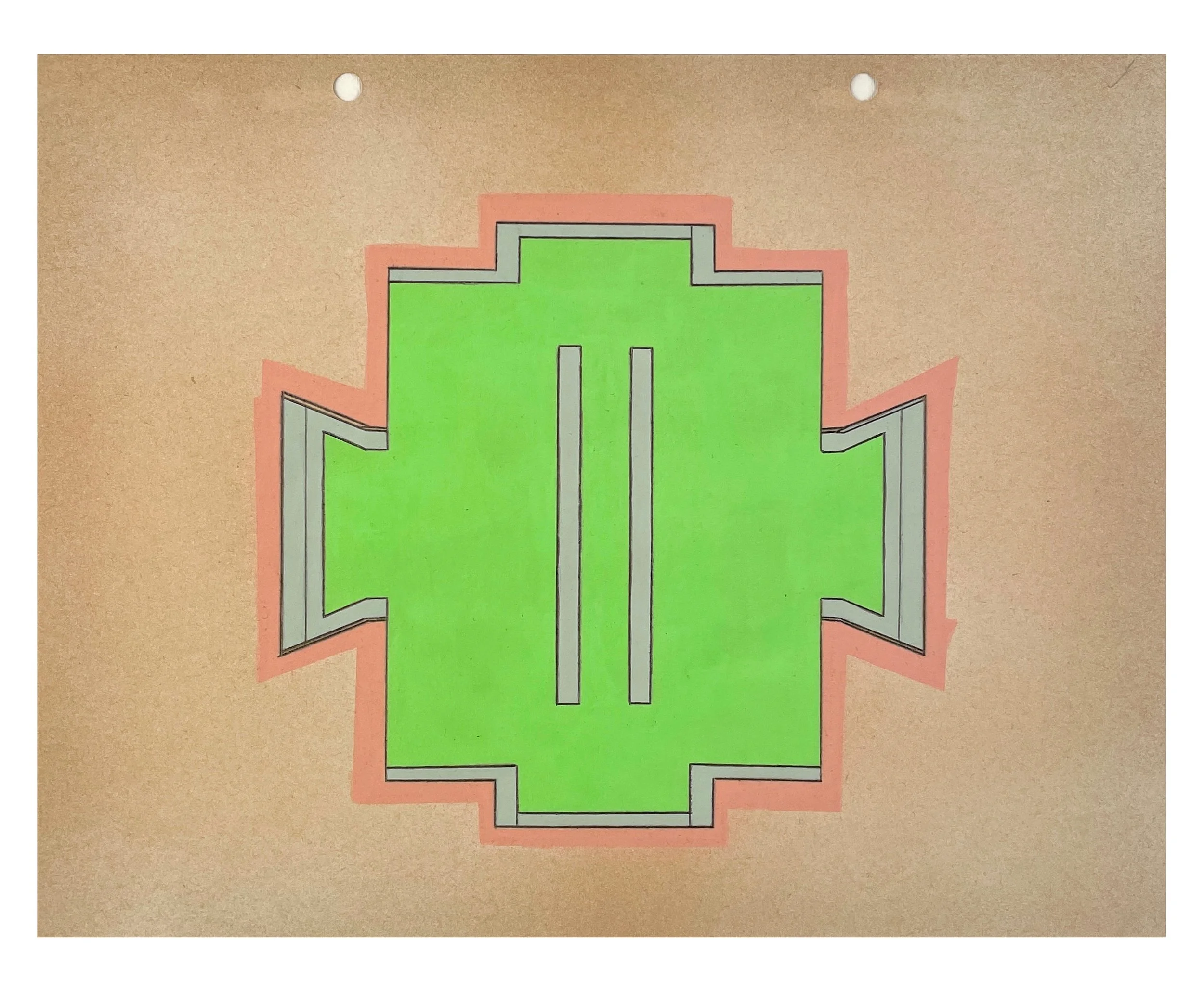    Verge 5  , 2026  Acrylic, graphite on spray-painted vintage scrapbook paper  9.75 × 12.25 