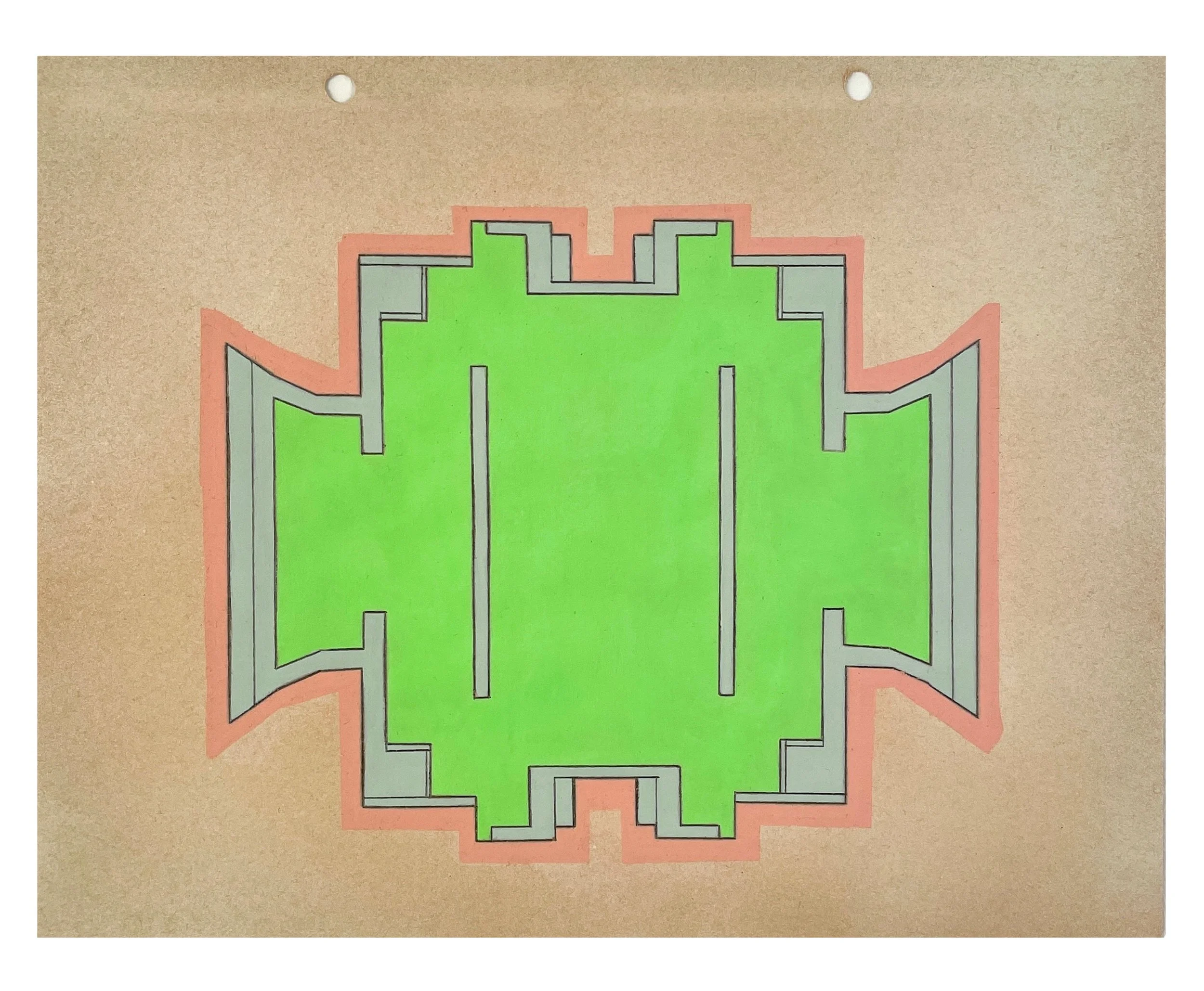    Verge 6  , 2026  Acrylic, graphite on spray-painted vintage scrapbook paper  9.75 × 12.25 