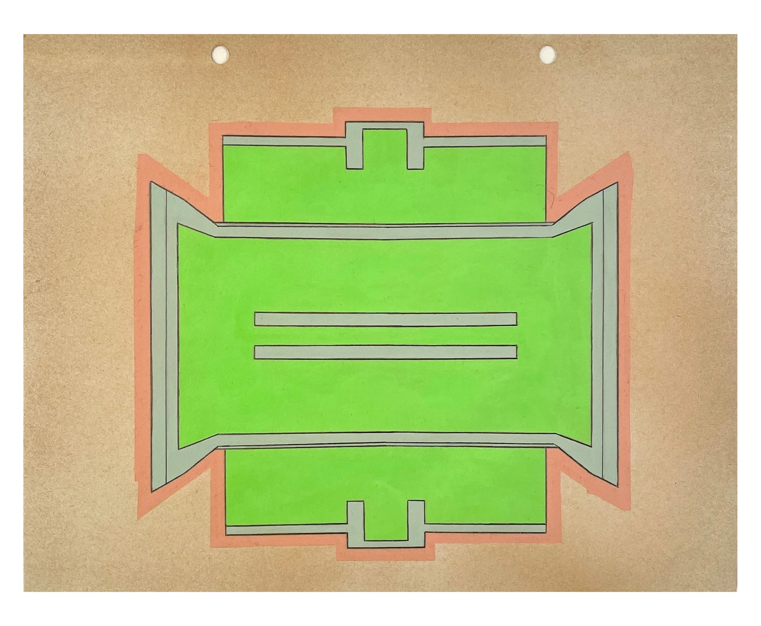    Verge 7  , 2026  Acrylic, graphite on spray-painted vintage scrapbook paper  9.75 × 12.25 