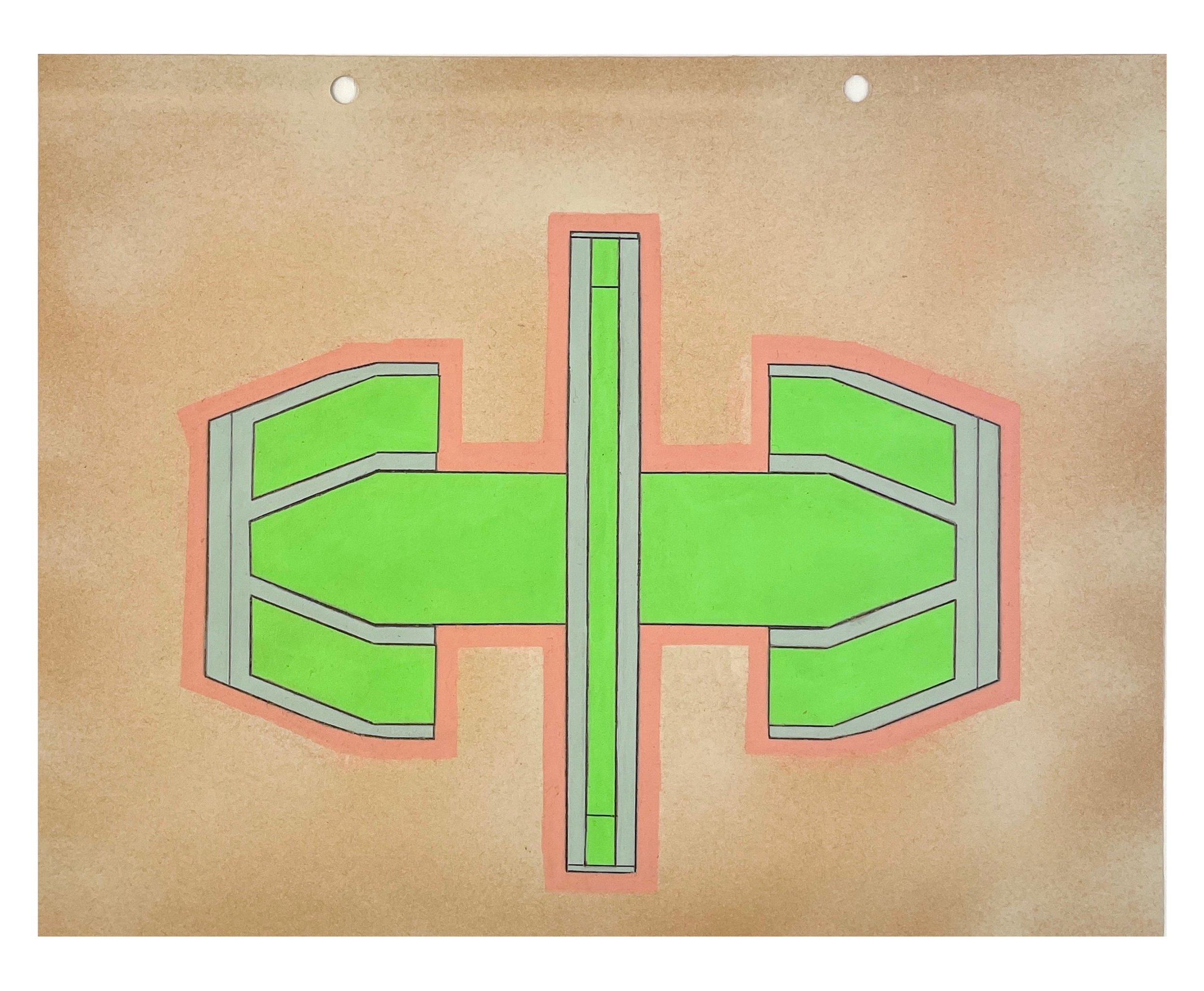    Verge 4,   2026  Acrylic, graphite on spray-painted vintage scrapbook paper  9.75 × 12.25 