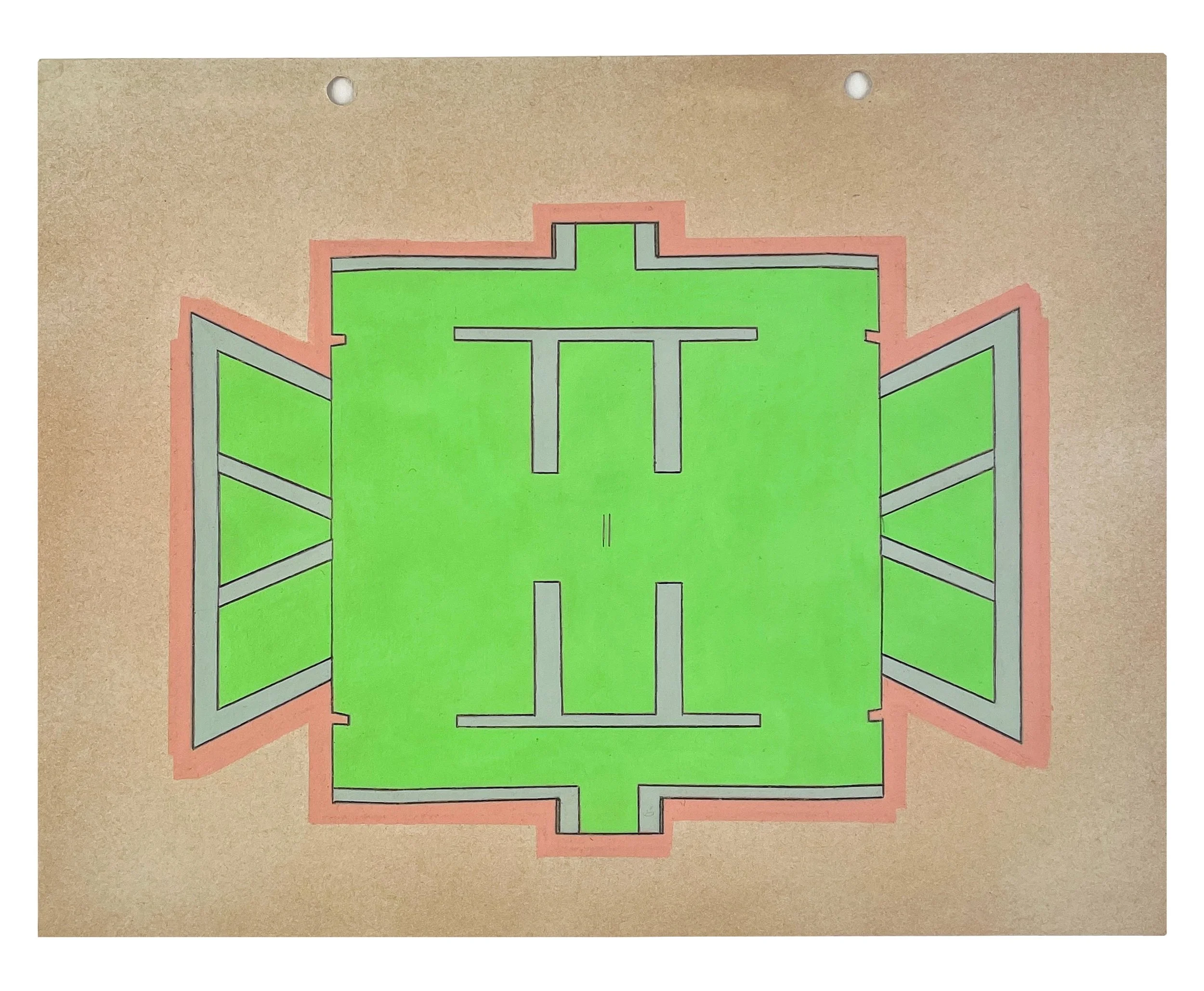    Verge 9  , 2026  Acrylic, graphite on spray-painted vintage scrapbook paper  9.75 × 12.25 