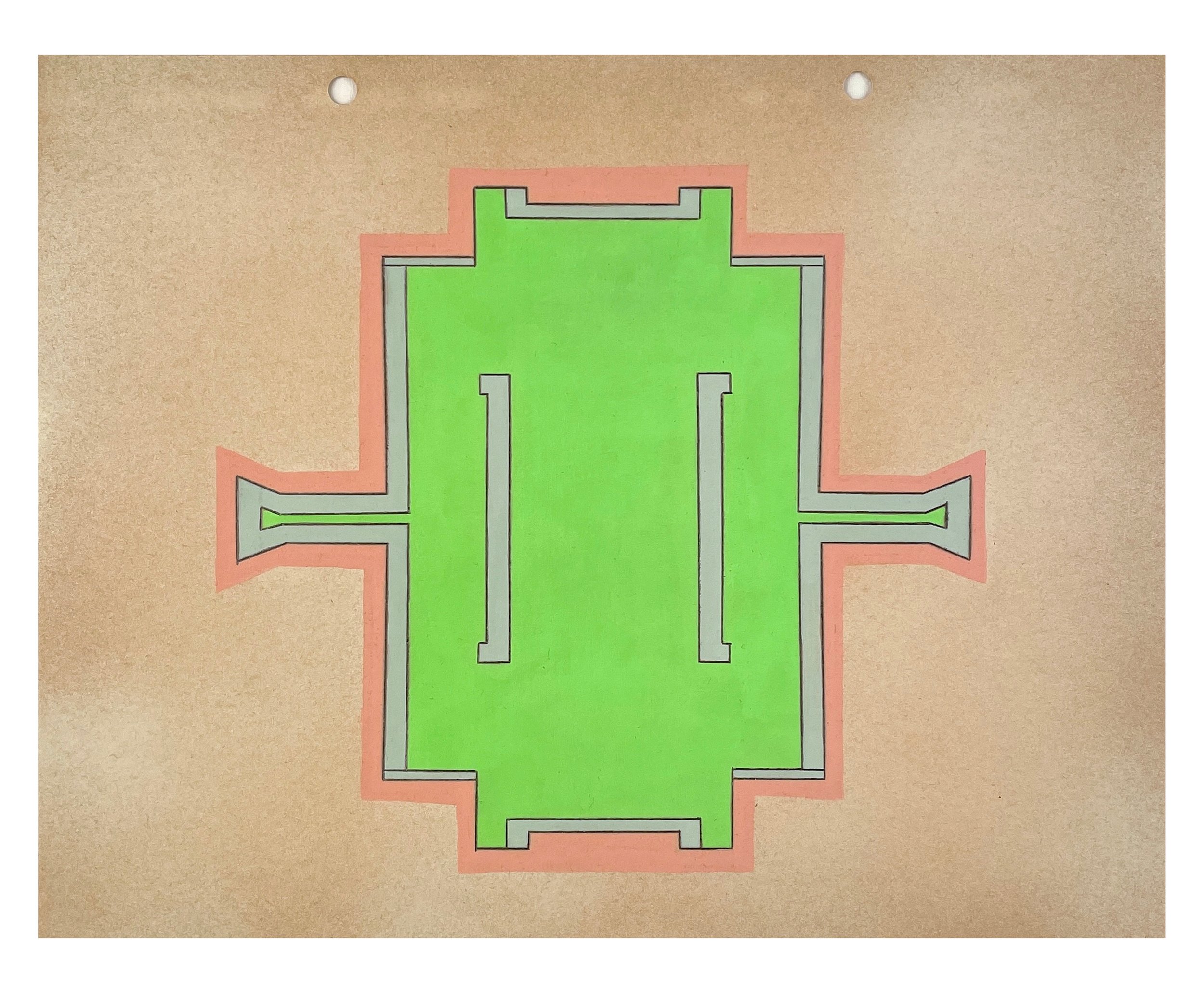    Verge 8  , 2026  Acrylic, graphite on spray-painted vintage scrapbook paper  9.75 × 12.25 