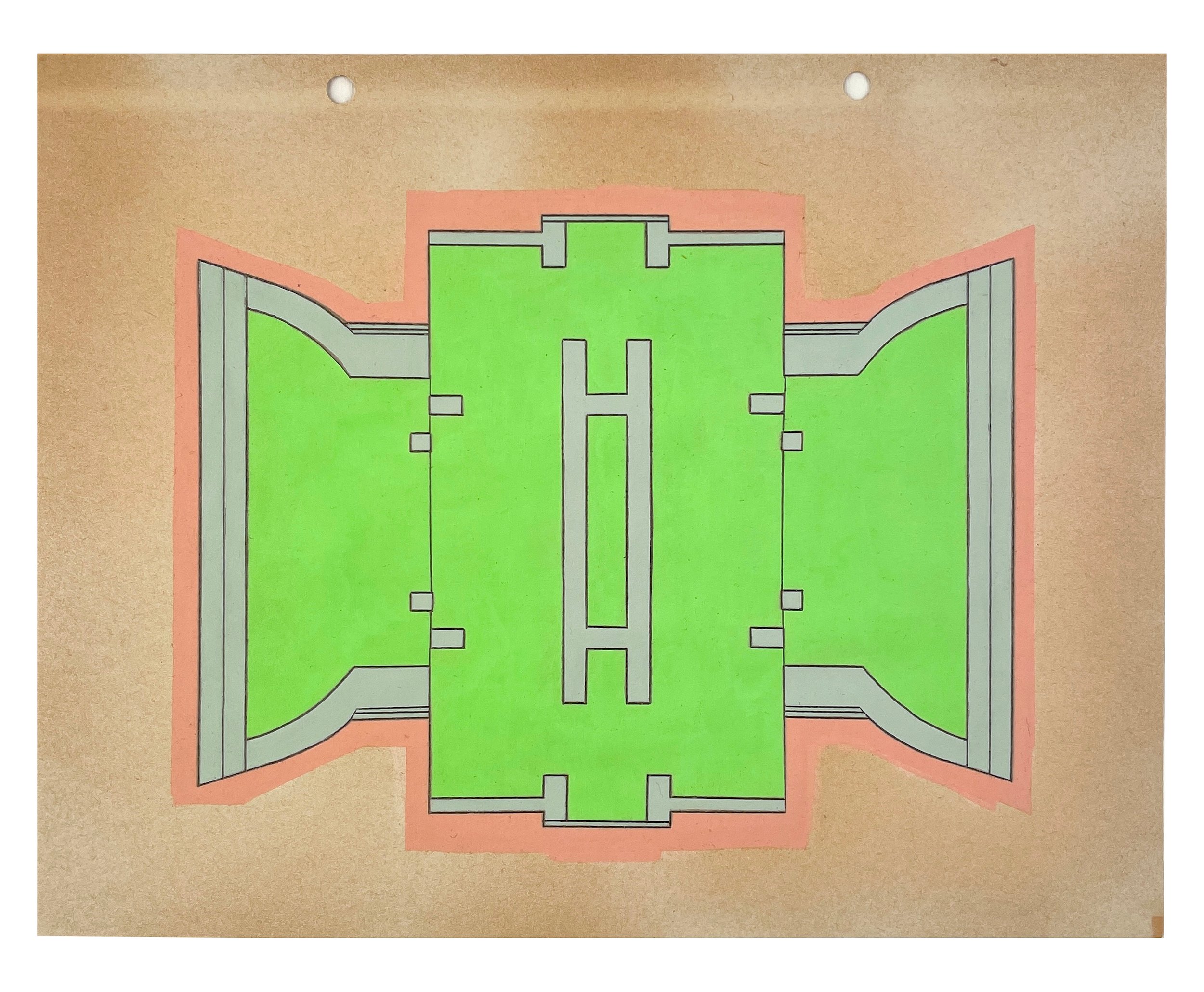    Verge 10  , 2026  Acrylic, graphite on spray-painted vintage scrapbook paper  9.75 × 12.25 