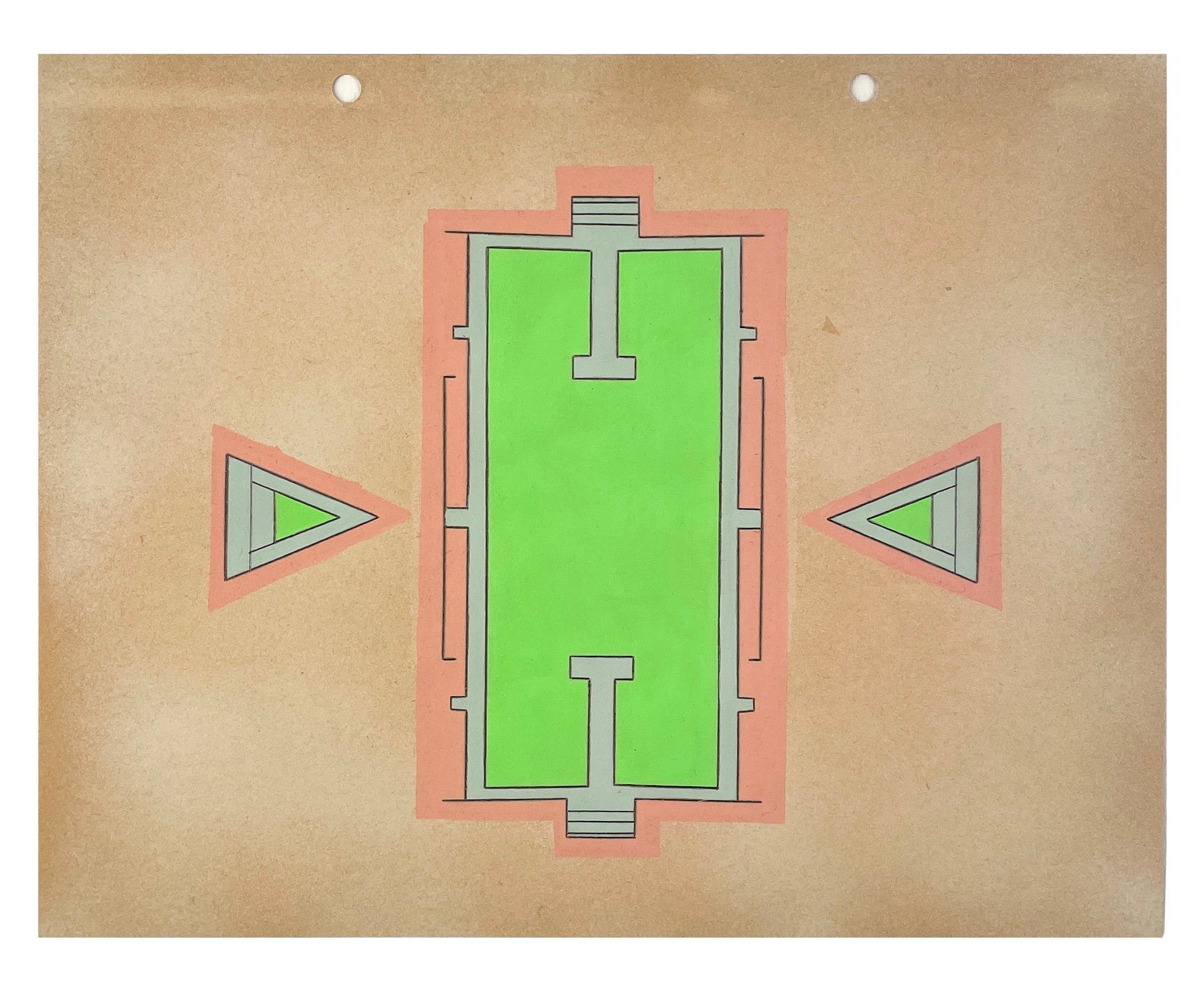    Verge 11  , 2026  Acrylic, graphite on spray-painted vintage scrapbook paper  9.75 × 12.25 