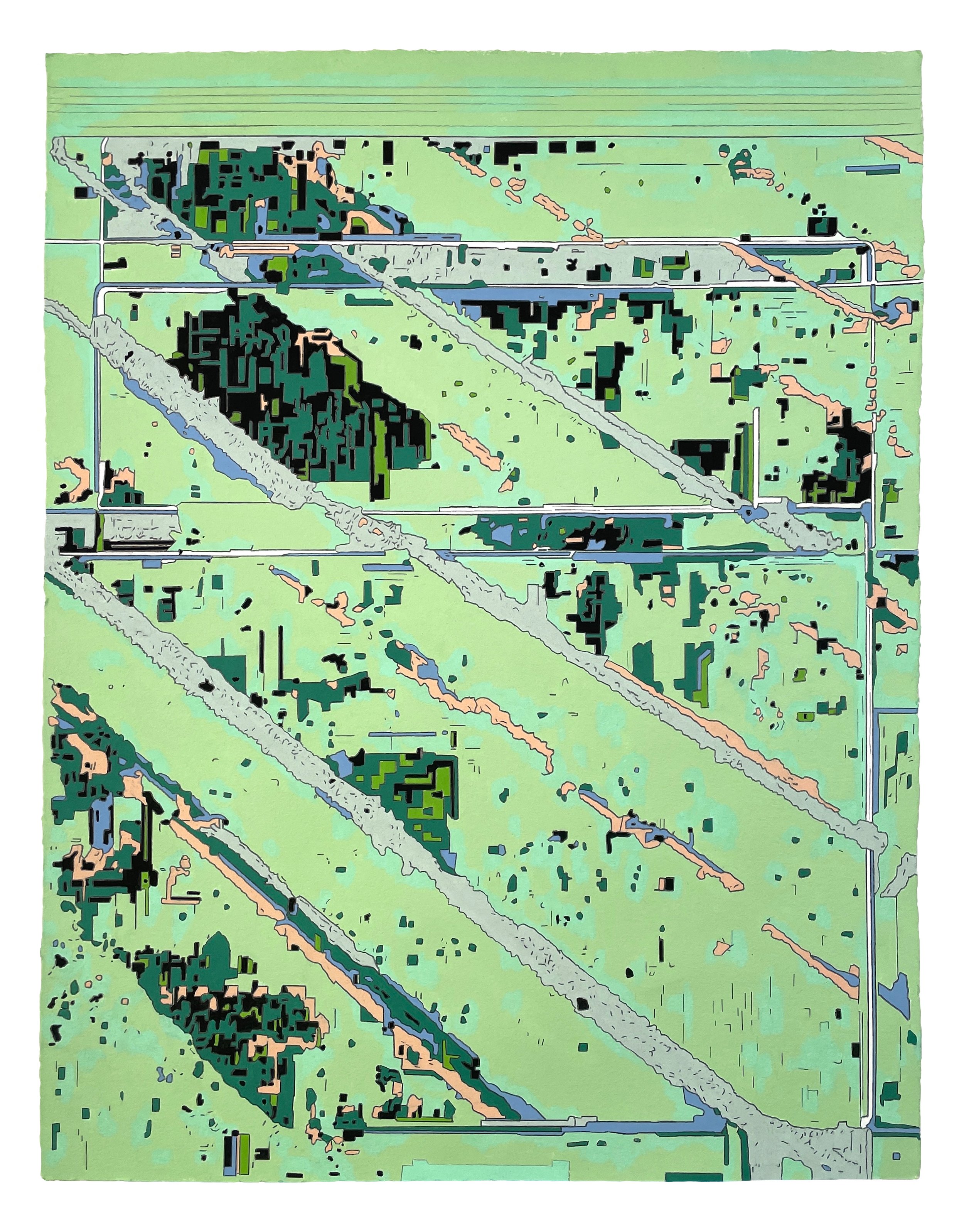    Outlying Areas 2   2026  Acrylic, graphite, carbon-transferred video still on paper 