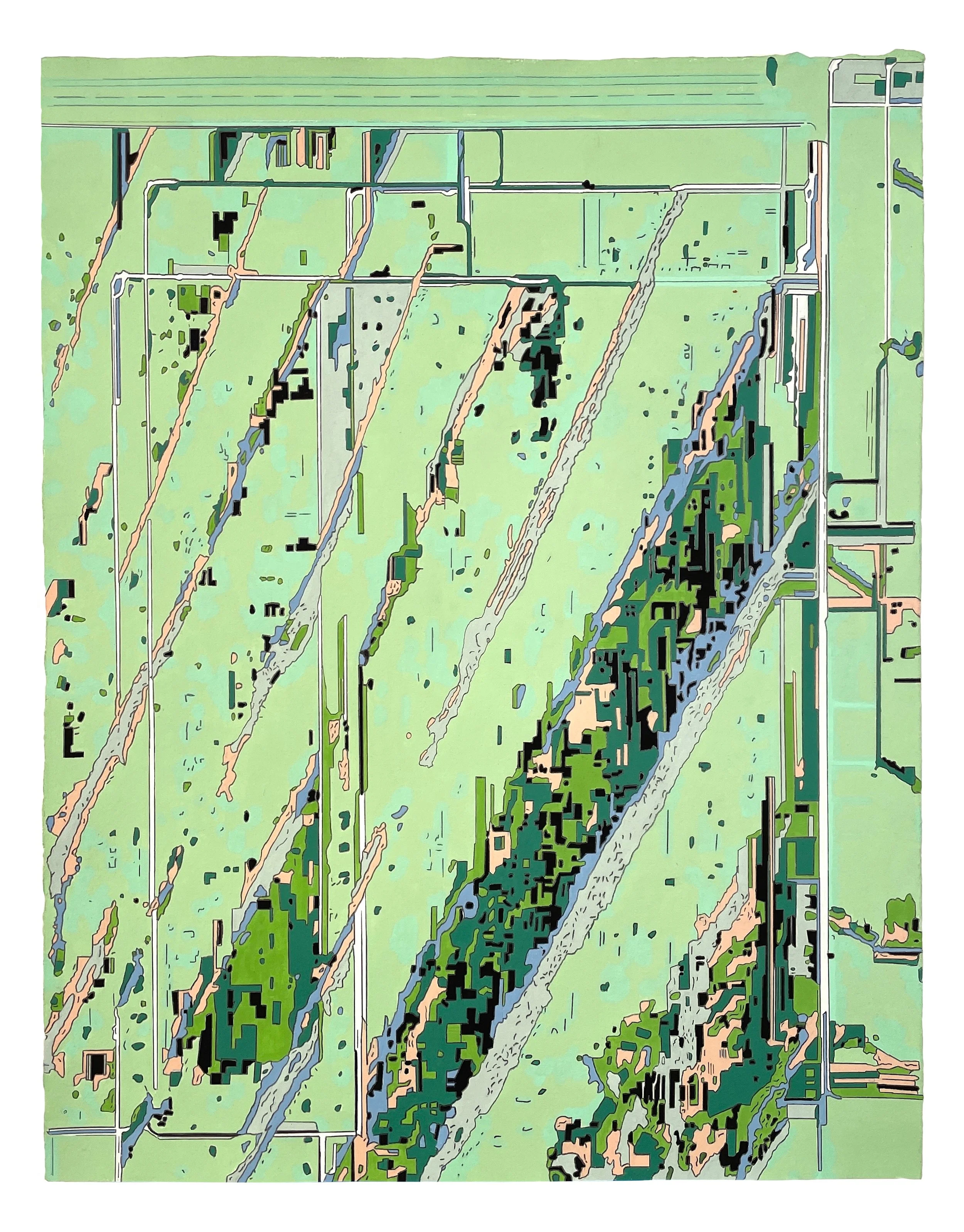    Outlying Areas 1  , 2026  Acrylic, graphite, carbon-transferred video still on paper 