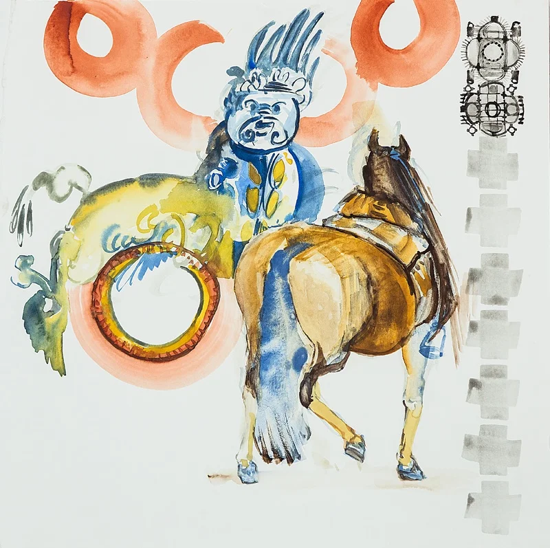   Beasts, 2014, watercolor and gouache on paper, 11.75 x 11.75 inches.    Photo: Bryan Lamb     