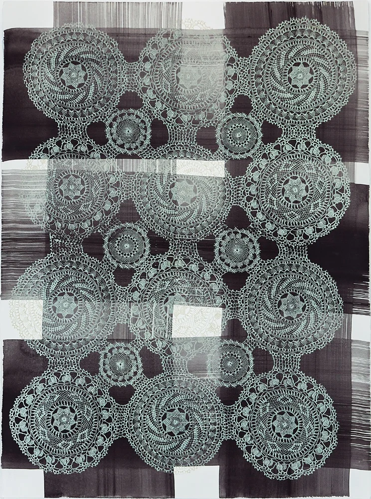   Cross Lace 3, 2014, acrylic and ink on paper, 30 x 21.5&nbsp;inches.    Photo: Bryan Lamb  