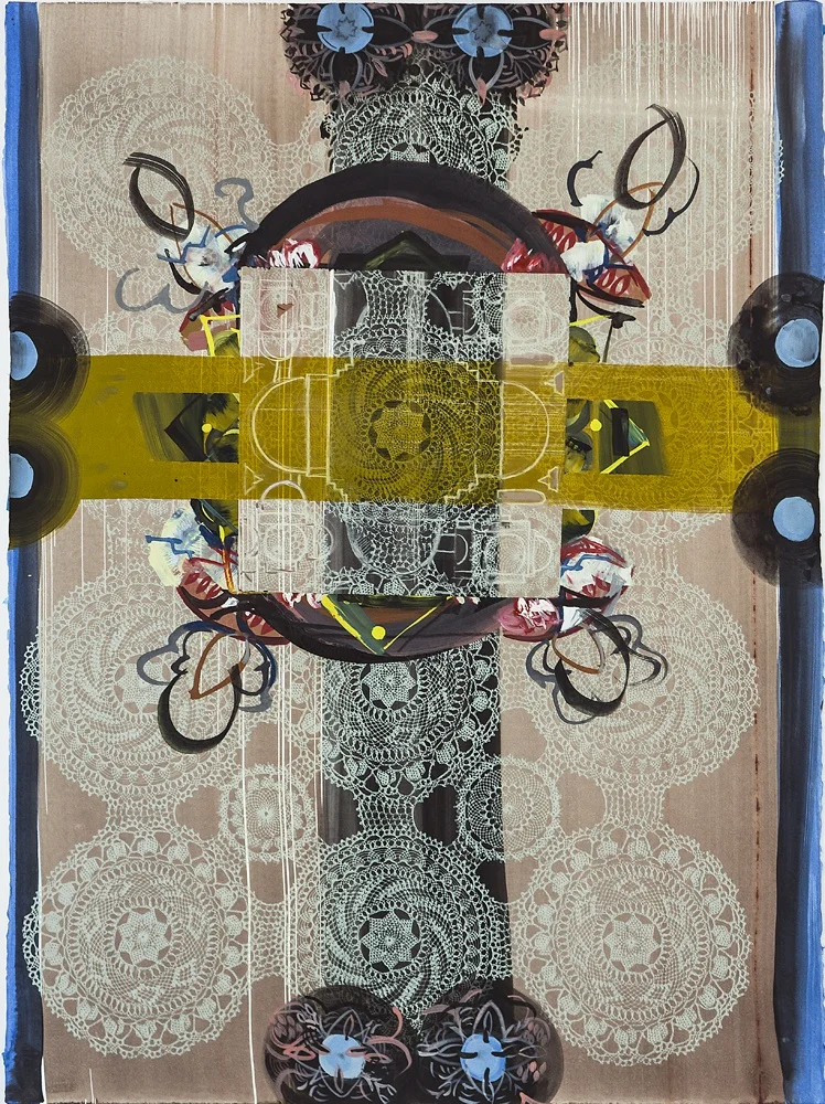   Cross Lace 4, 2014, acrylic and pastel on paper, 30 x 21.5&nbsp;inches.    Photo: Bryan Lamb  