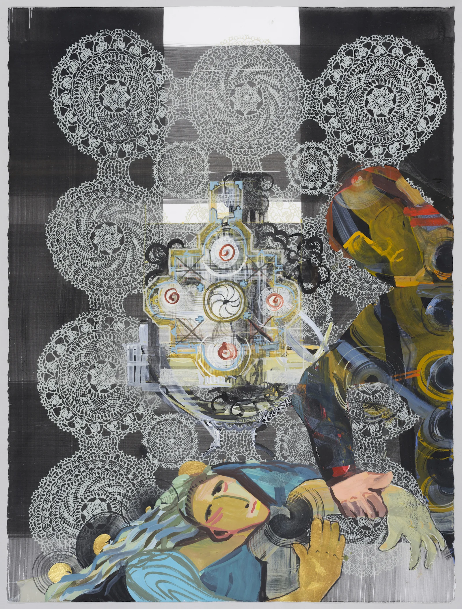  Forgiveness Lace 1, 2014, gouache, watercolor, acrylic, ink on paper, 30 x 22.5 inches 