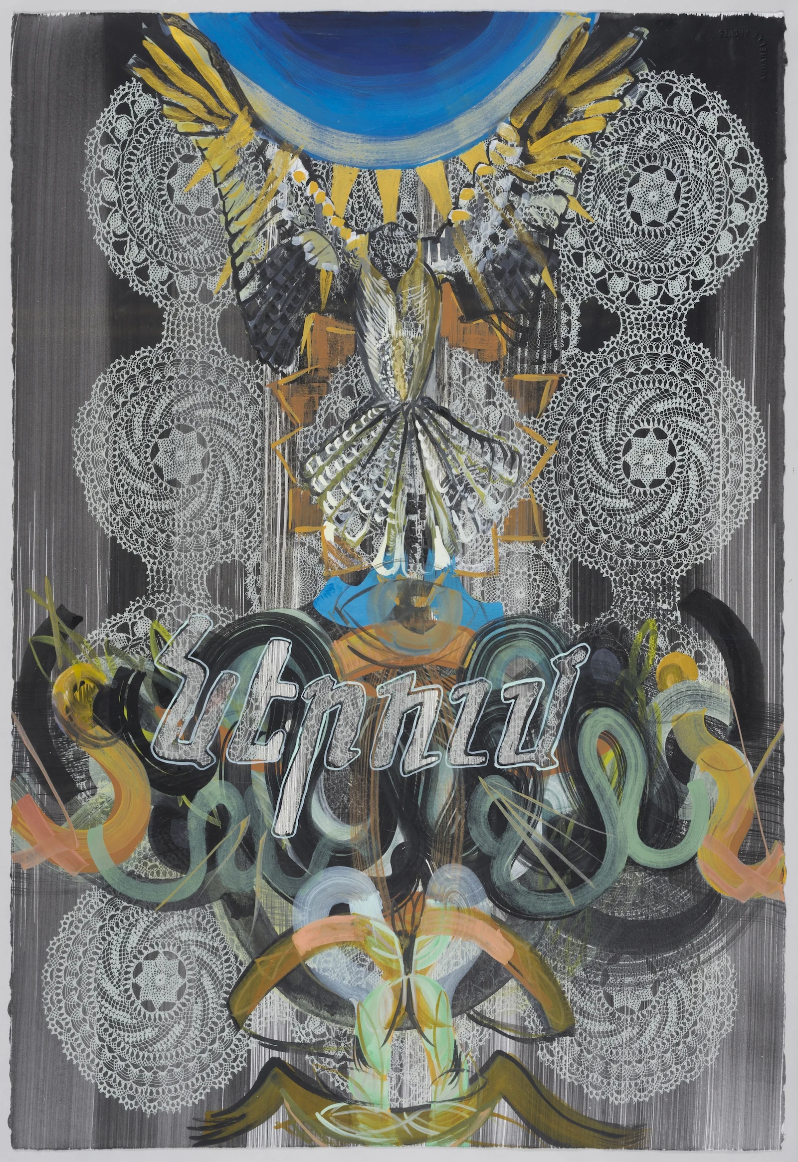  Forgiveness Lace 2, 2014, gouache, watercolor, acrylic, ink on paper, 30 x 22.5 inches 