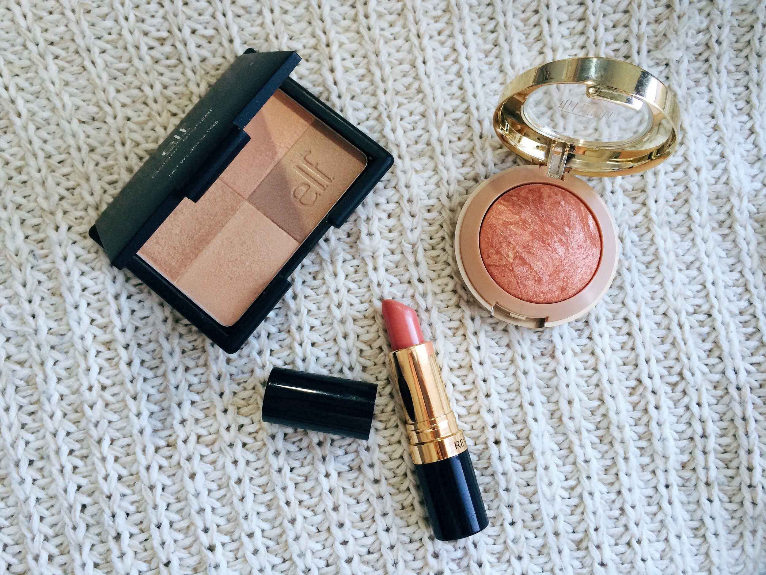 ELF Studio Bronzer (Golden) || Milani Baked Blush (Rose D' Oro) || Revlon Lustrous Lipstick (Pink in the Afternoon)