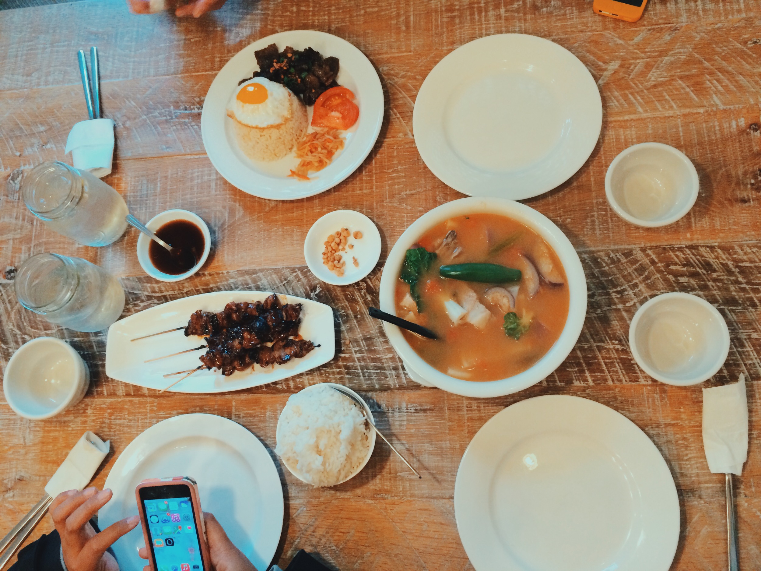 Fritz- Tapsilog // Glenny- Pork BBQ and rice // Me- Sinigang