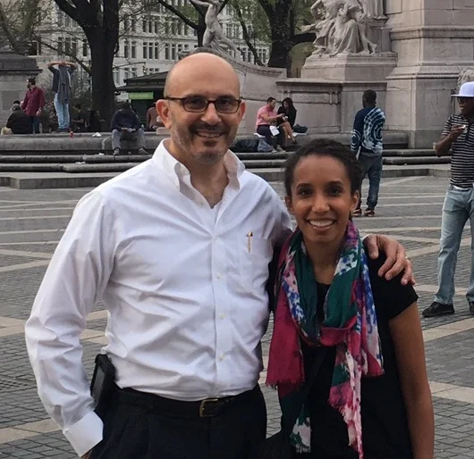 Naseem, enduring yet another one of my famous selfies—albeit taken by someone else—on one of our business trips together.