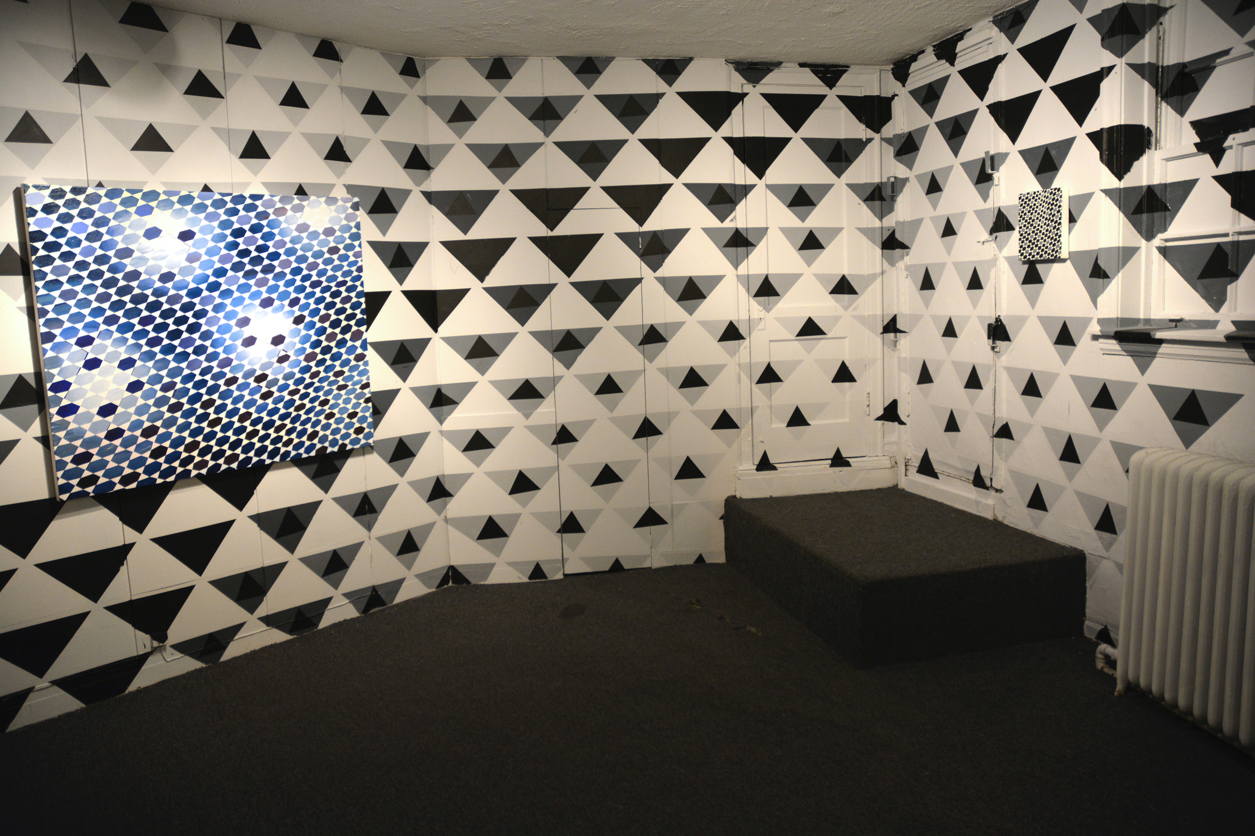 Installation View, #63 (left) #55 (right) on site specific wall painting 