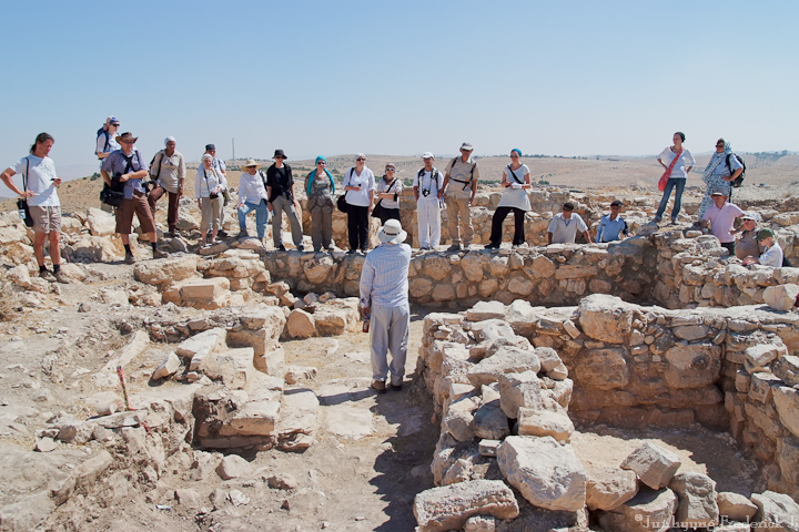 European archaeologists visiting Khirbat 'Ataruz as part of their study and research tour, 2010.