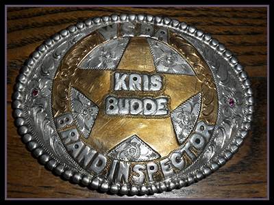  Sterling Silver Buckle overlaid w Jeweler's Bronze &amp; Sterling Silver. Ruby stones. Made for WSDA Brand Inspector Kris Budde 
