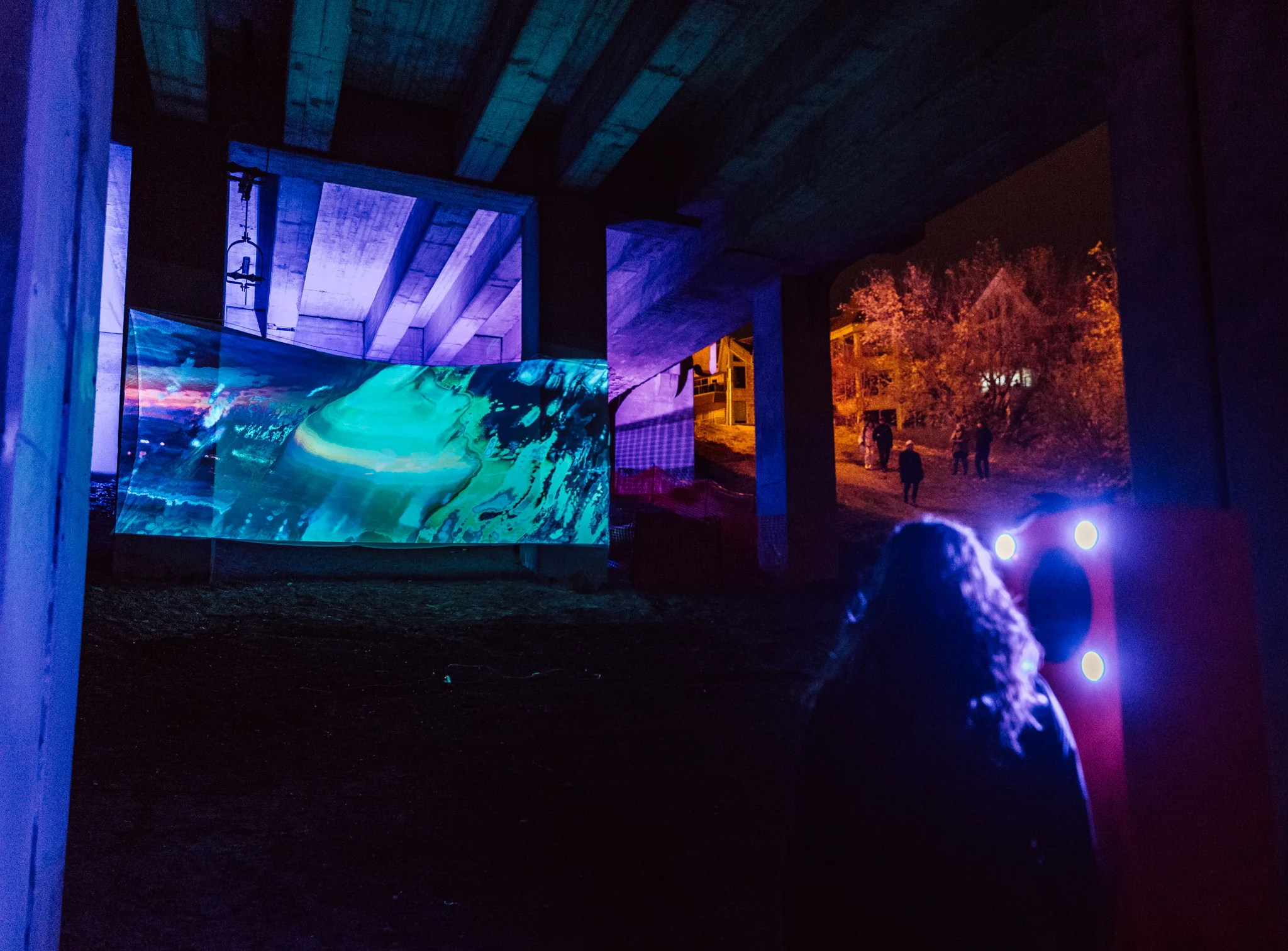 Viewers interacting with SEMBLANCE by Stephanie Kuse, part of Nuit Blanche 2018. Photos by Brandon white (www.northern-lightning.com)