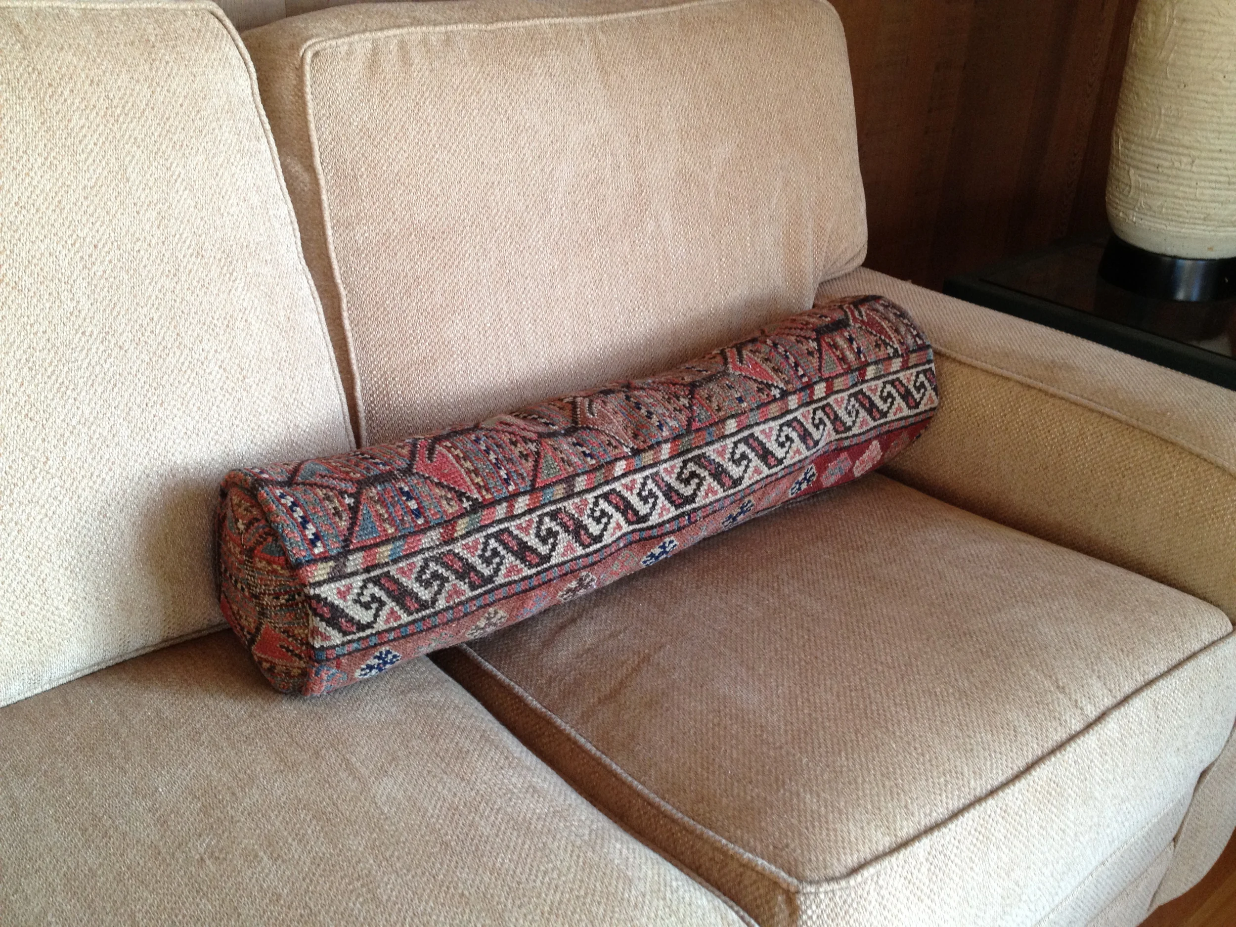 Recycled oriental rug bolster pillow