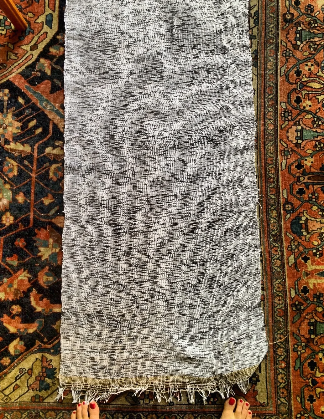  Hand woven and dyed cotton fabric to look like TV static  Installed as grill cloth for custom guitar amps 