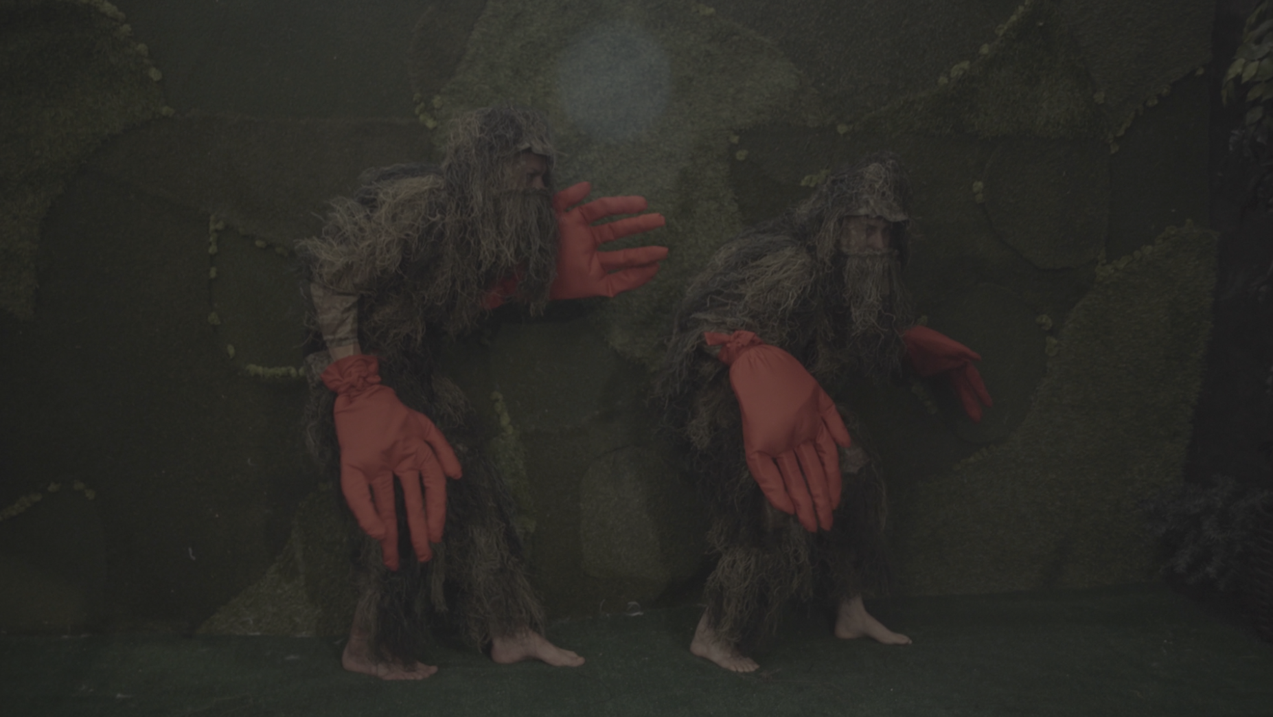 Red-handed ghillie costumes for Untitled Video by Trulee Grace Hall  2016