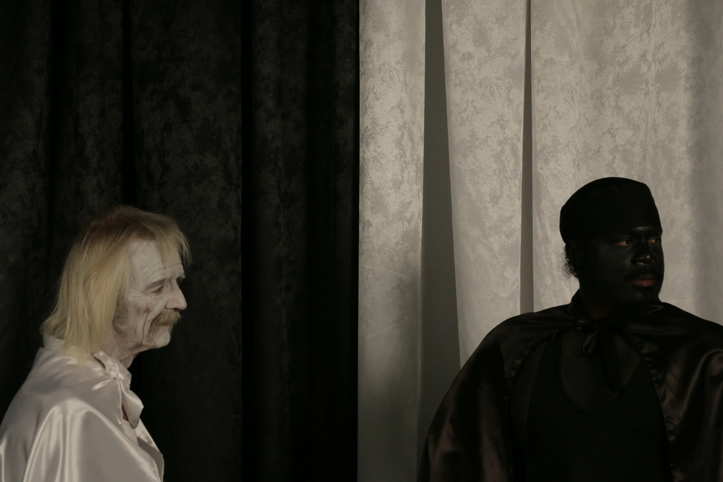 Black & white wrestler costumes for Untitled Video by Trulee Grace Hall  2016