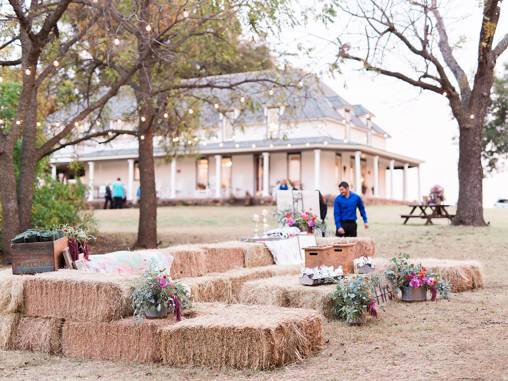 Our hay bales made for a perfect place for guests to sit in between dancing the night away!