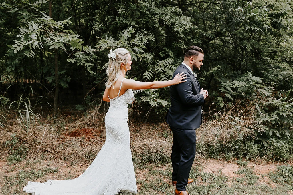 Our lush wooded surroundings made this couple's 'first look' pictures absolutely amazing-