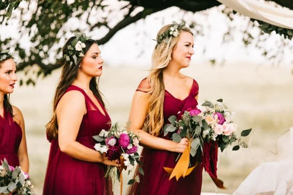 The convertible bridesmaid dresses ensured that everyone was looking and feeling their best that day! The stand out, of course, was the beautiful Alexa in her Needle and Thread sequin dress. The rose hue of the dress was a complete show stopper and was styled perfectly with a simple pair of earrings!