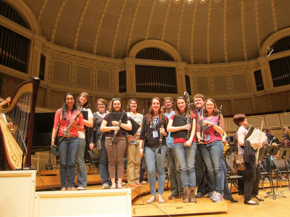 TTU Symphony Band clarinet section on stage at Chicago Symphony Center