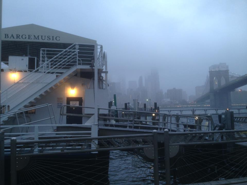 Bargemusic overlooking the Brooklyn Bridge on a rainy afternoon