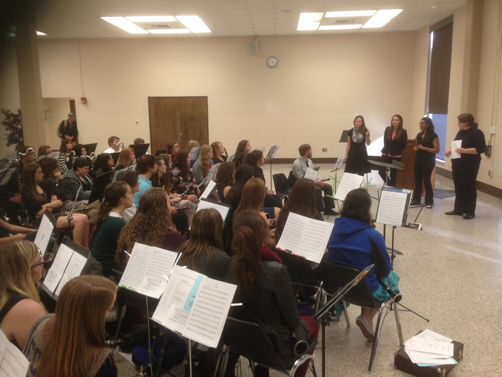 Senior clarinet students telling HS participants their wonderful Tech experiences