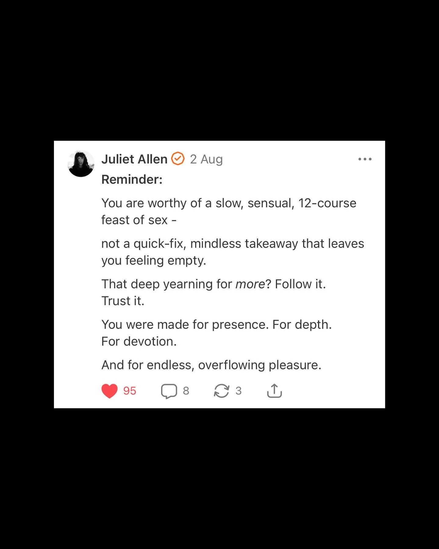 Reminder: You are the one steering the ship! 🙌🏻

If you&rsquo;re not fulfilled in your s*x life, you&rsquo;re allowed to change it. Have the conversation you&rsquo;ve been avoiding. Try new ways of connecting. Seek support. Unfulfillment doesn&rsqu