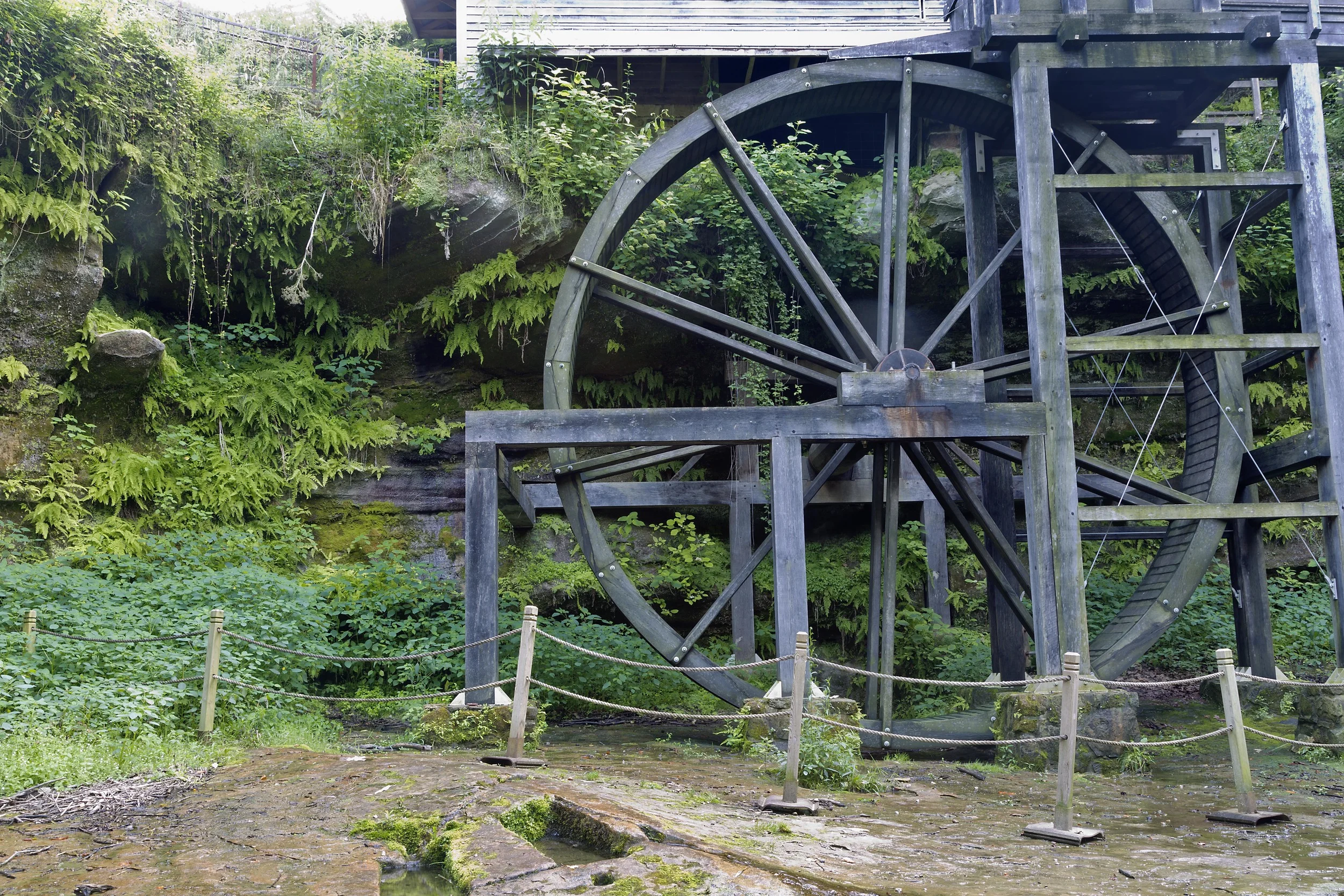 Constructed in 2012, this 26 foot water wheel is a replica of the original wheel used.