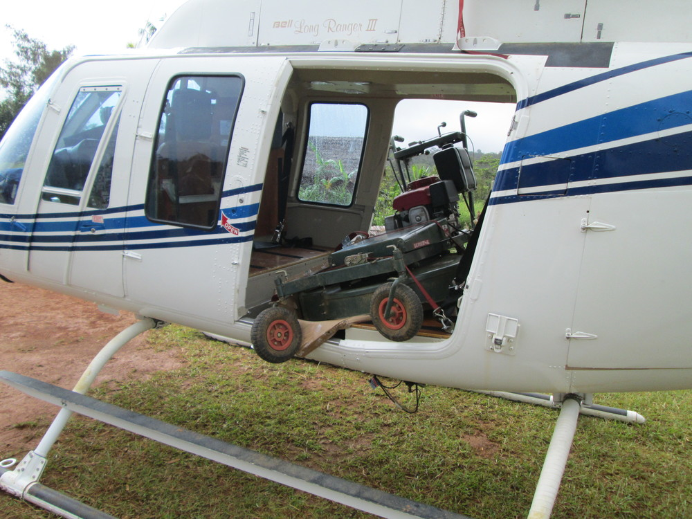 Helicopter with lawnmower load