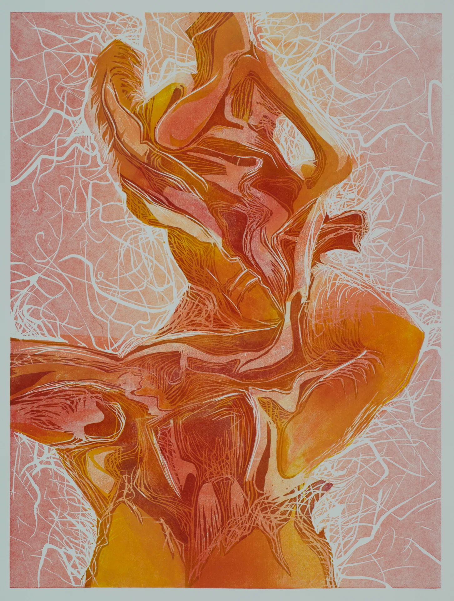 Flame, Reduction Woodcut, 30" x 24" framed, 2008 SALE:$320 Original: $400