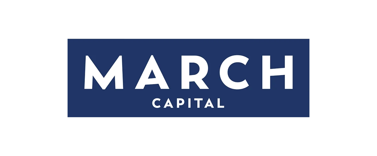 Text graphic with a dark blue background reading 'MARCH' in large white letters and 'CAPITAL' in smaller white letters below it.